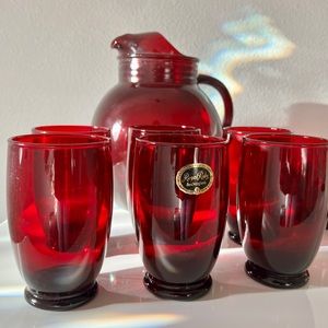 Royal Ruby vintage anchor glass set
